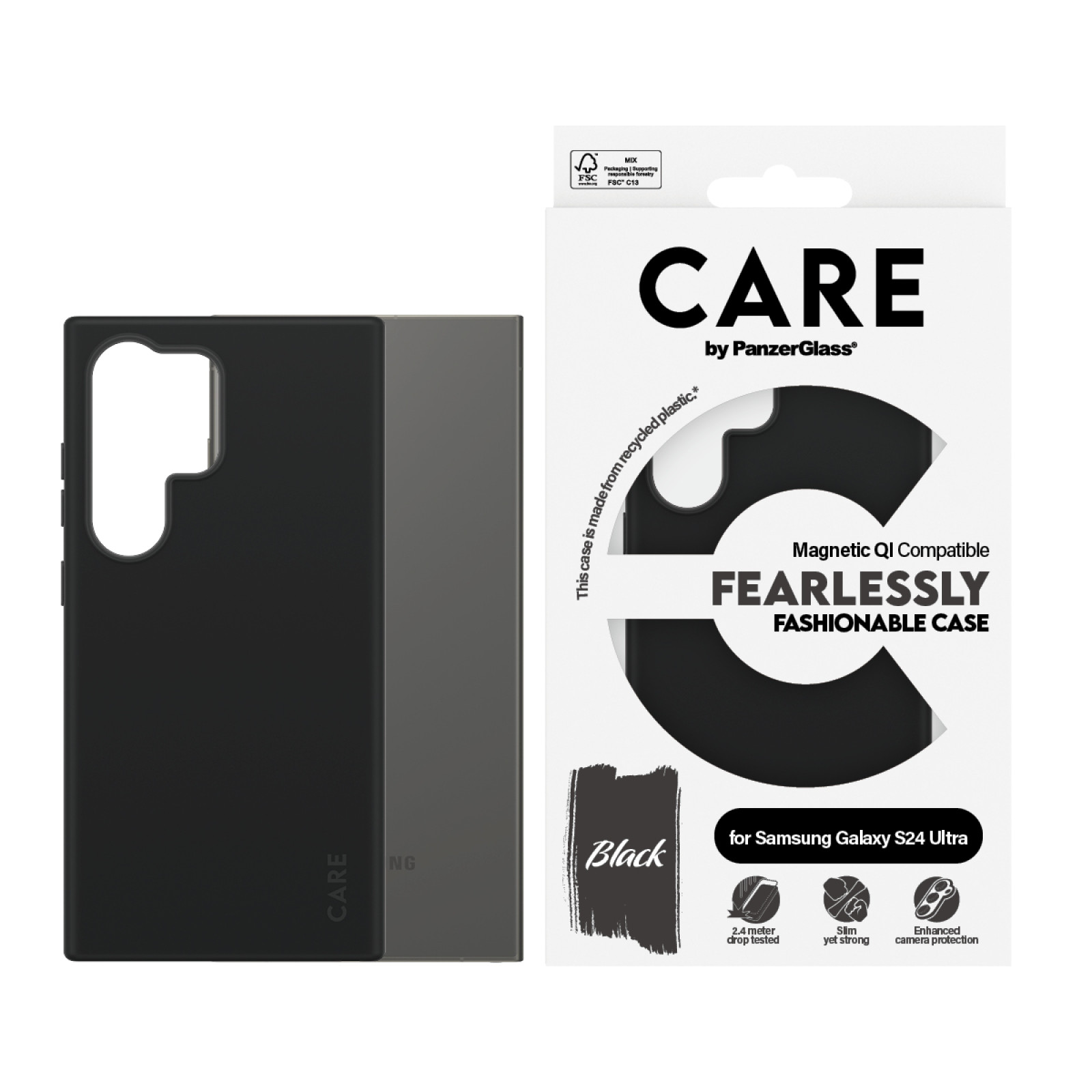 Гръб CARE by PanzerGlass за Samsung Galaxy S24 Ultra, Fashion Black, QI,Черен