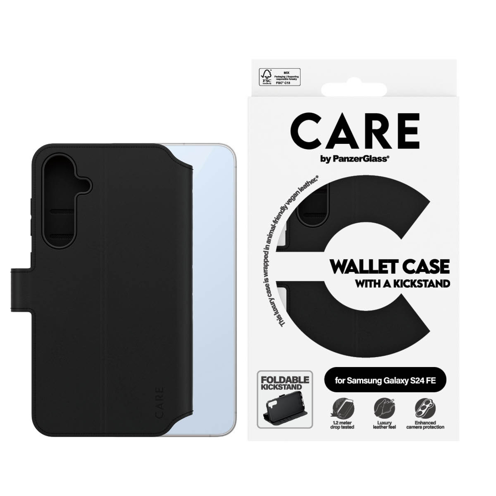 Калъф CARE by PanzerGlass Feature Wallet за Samsung Galaxy S24 FE- Черен