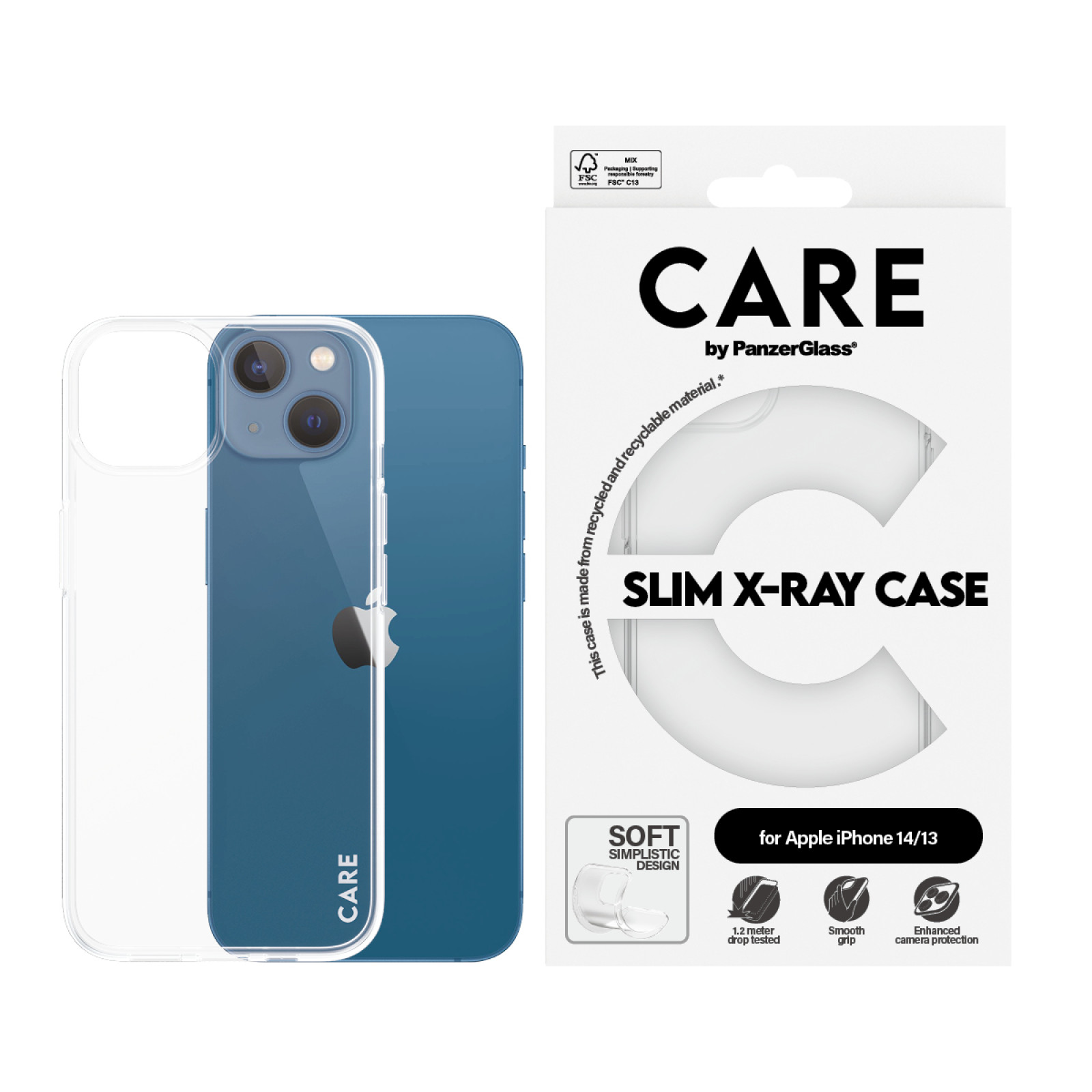 Гръб CARE by PanzerGlass за iPhone 14/13 Fashion X-Ray Soft - Прозрачен