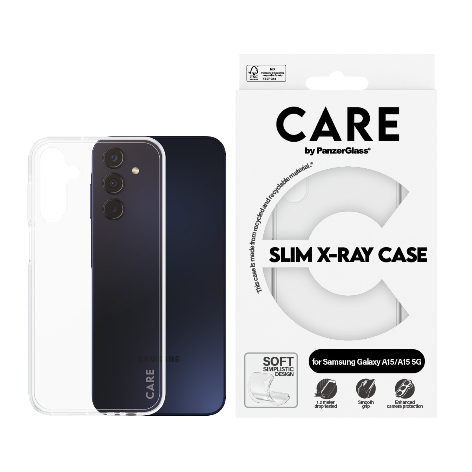 Гръб CARE by PanzerGlass за Samsung Galaxy A15/ A15 5 G, Case Fashion X-Ray Soft Basic - Прозрачен