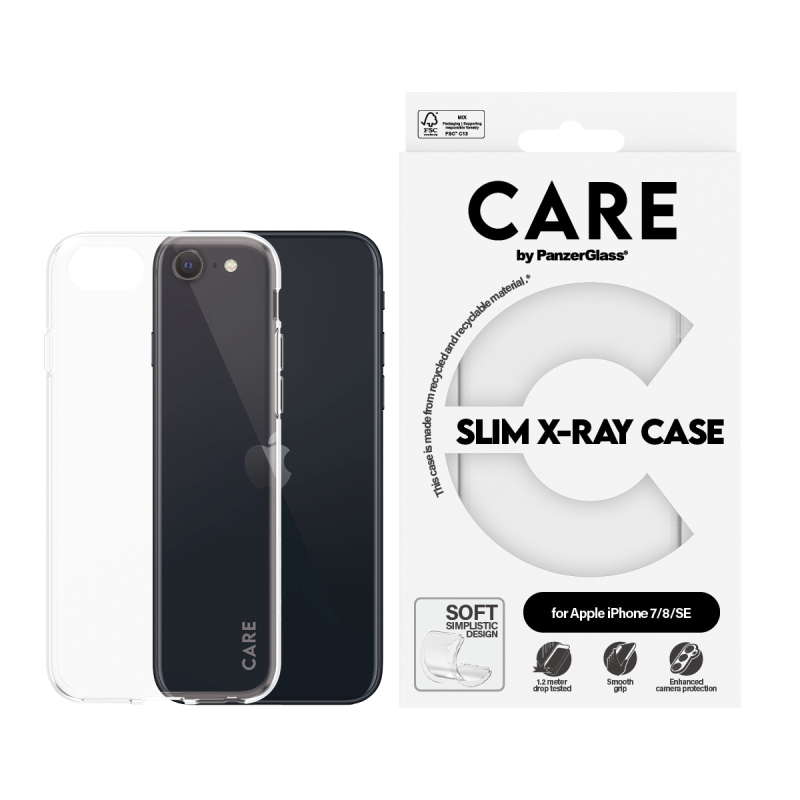 Гръб CARE by PanzerGlass за iPhone 7/8/SE Fashion X-Ray Soft - Прозрачен