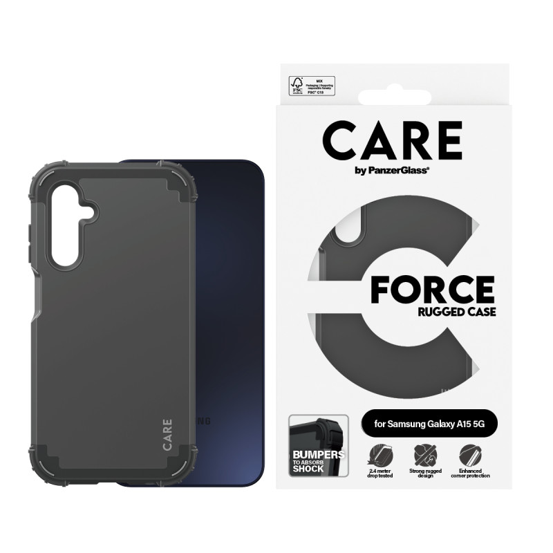 Гръб Care by PanzerGlass за Samsung A15, Fashion, Black Rugged, Черен