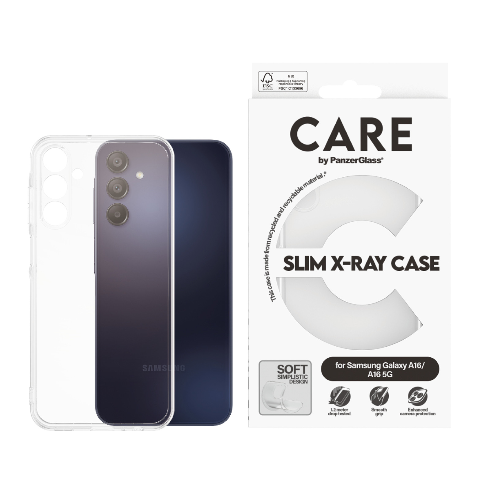 Гръб CARE by PanzerGlass за Samsung Galaxy A16, A16 5 G, Case Fashion X-Ray Soft Basic - Прозрачен