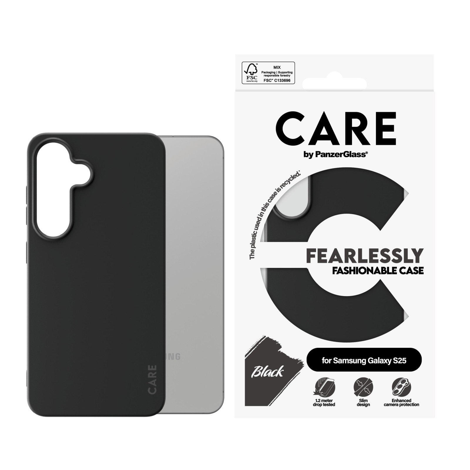 Гръб Care by PanzerGlass за Samsung Galaxy S25, Fashionable Case, Черен - Калъфи за Samsung Galaxy S25 | Phoneplay.bg