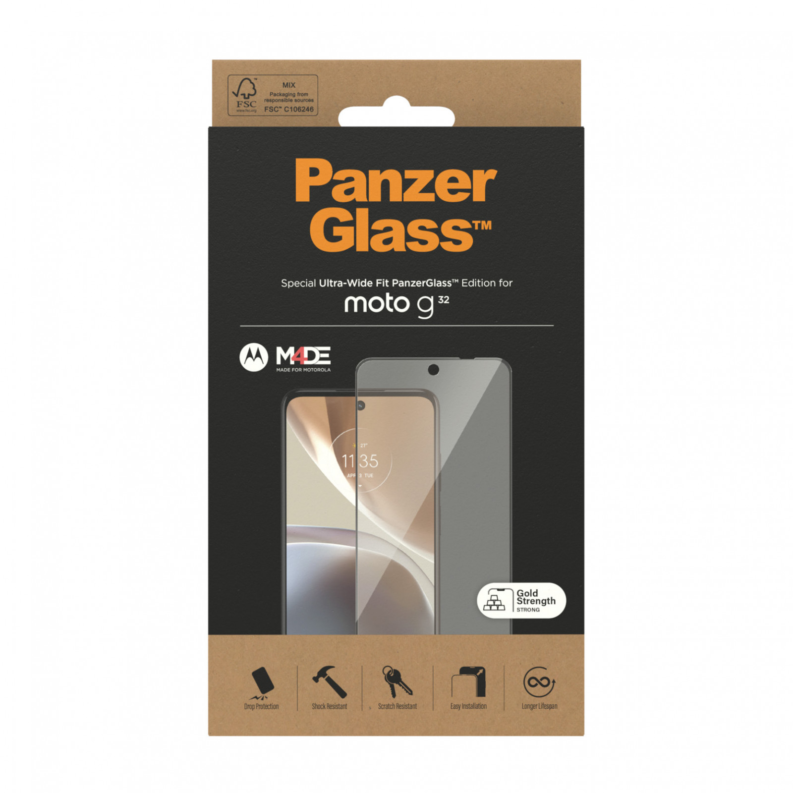 Стъклен протектор PanzerGlass за Motorola Moto G32 CaseFriendly - Черен