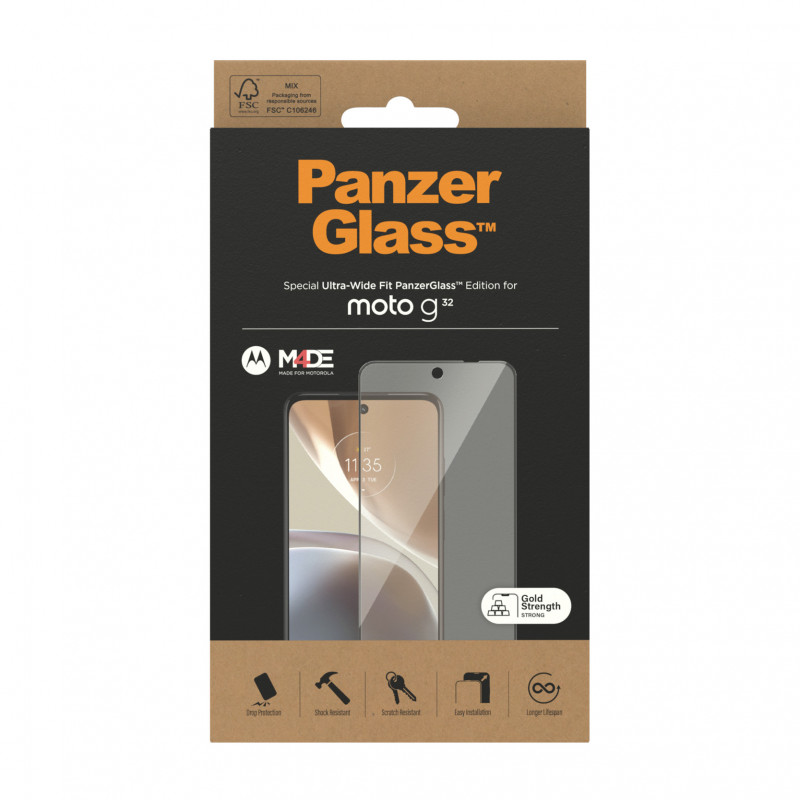 Стъклен протектор PanzerGlass за Motorola Moto G32 CaseFriendly - Черен