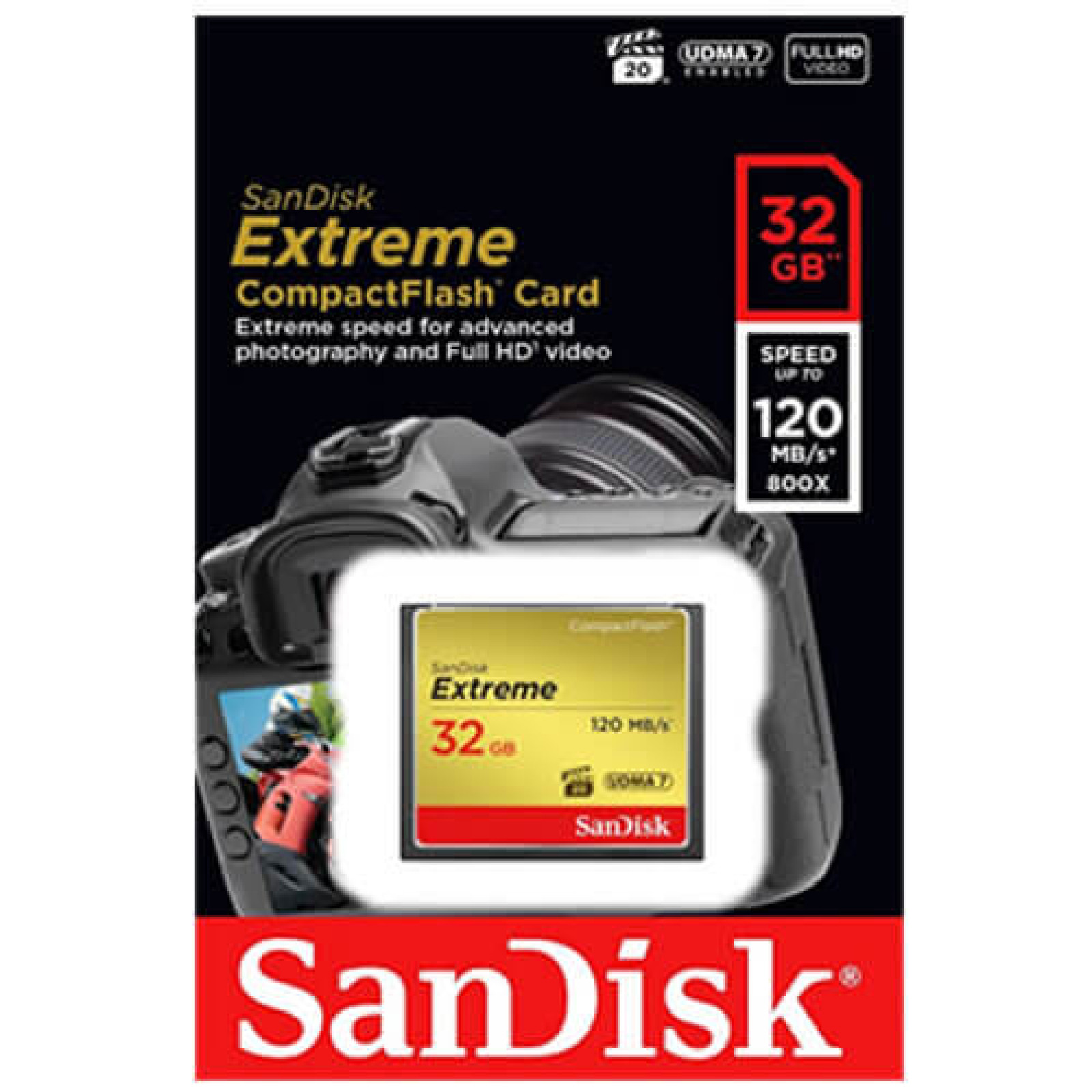 Мемори карта  SanDisk Extreme CF 120MB/s, 85MB/s write, UDMA7, 32GB,