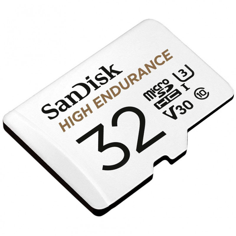 Мемори карта SanDisk High Endurance microSDHC 32GB + SD Adapter - for dash cams and home monitoring, up to 2,500 Hours, Full HD / 4K videos, up to 100/40 MB/s Read/Write speeds, C10, U3, V30