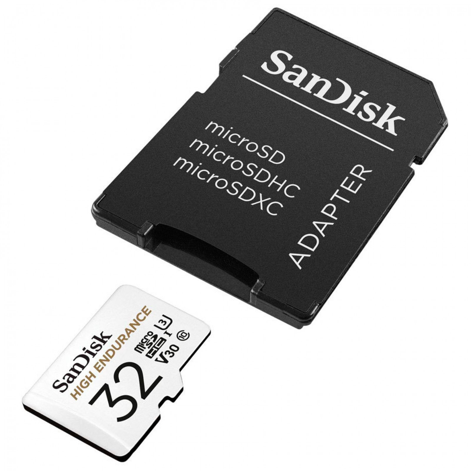 Мемори карта SanDisk High Endurance microSDHC 32GB + SD Adapter - for dash cams and home monitoring, up to 2,500 Hours, Full HD / 4K videos, up to 100/40 MB/s Read/Write speeds, C10, U3, V30