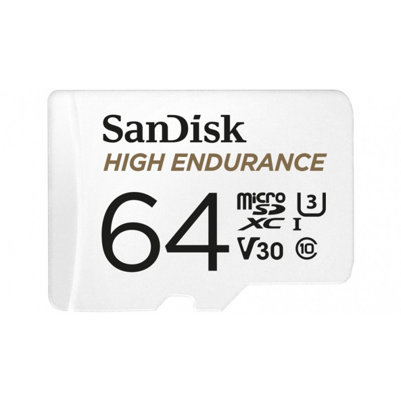 Мемори карта SanDisk High Endurance microSDXC 64GB + SD Adapter - for dash cams and home monitoring, up to 5,000 Hours, Full HD / 4K videos, up to 100/40 MB/s Read/Write speeds, C10, U3, V30