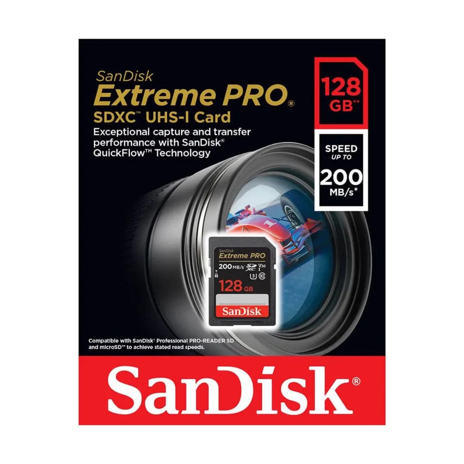 Мемори карта  SanDisk Extreme PRO 128GB SDXC Memory Card + 2 years RescuePRO Deluxe up to 200MB/s  90MB/s Read/Write speeds, UHS-I, Class 10, U3, V30,