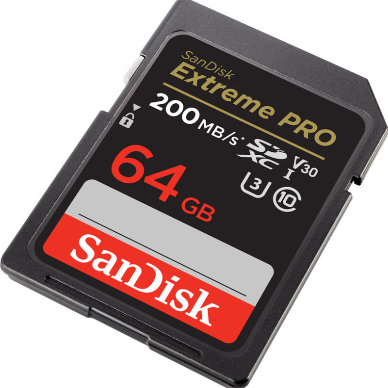 Мемори карта  SanDisk Extreme PRO 64GB SDXC Memory Card + 2 years RescuePRO Deluxe up to 200MB/s  90MB/s Read/Write speeds, UHS-I, Class 10, U3, V30,