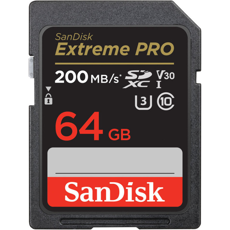 Мемори карта  SanDisk Extreme PRO 64GB SDXC Memory Card + 2 years RescuePRO Deluxe up to 200MB/s  90MB/s Read/Write speeds, UHS-I, Class 10, U3, V30,