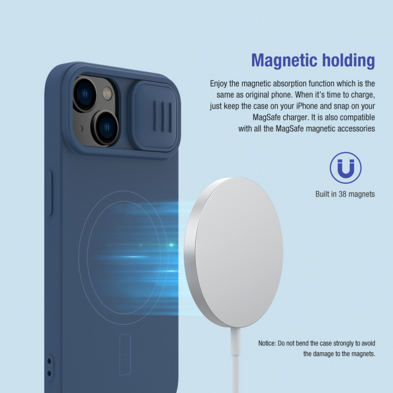 Гръб Nillkin CamShield Silky Magnetic silicone за Iphone 14 - Син