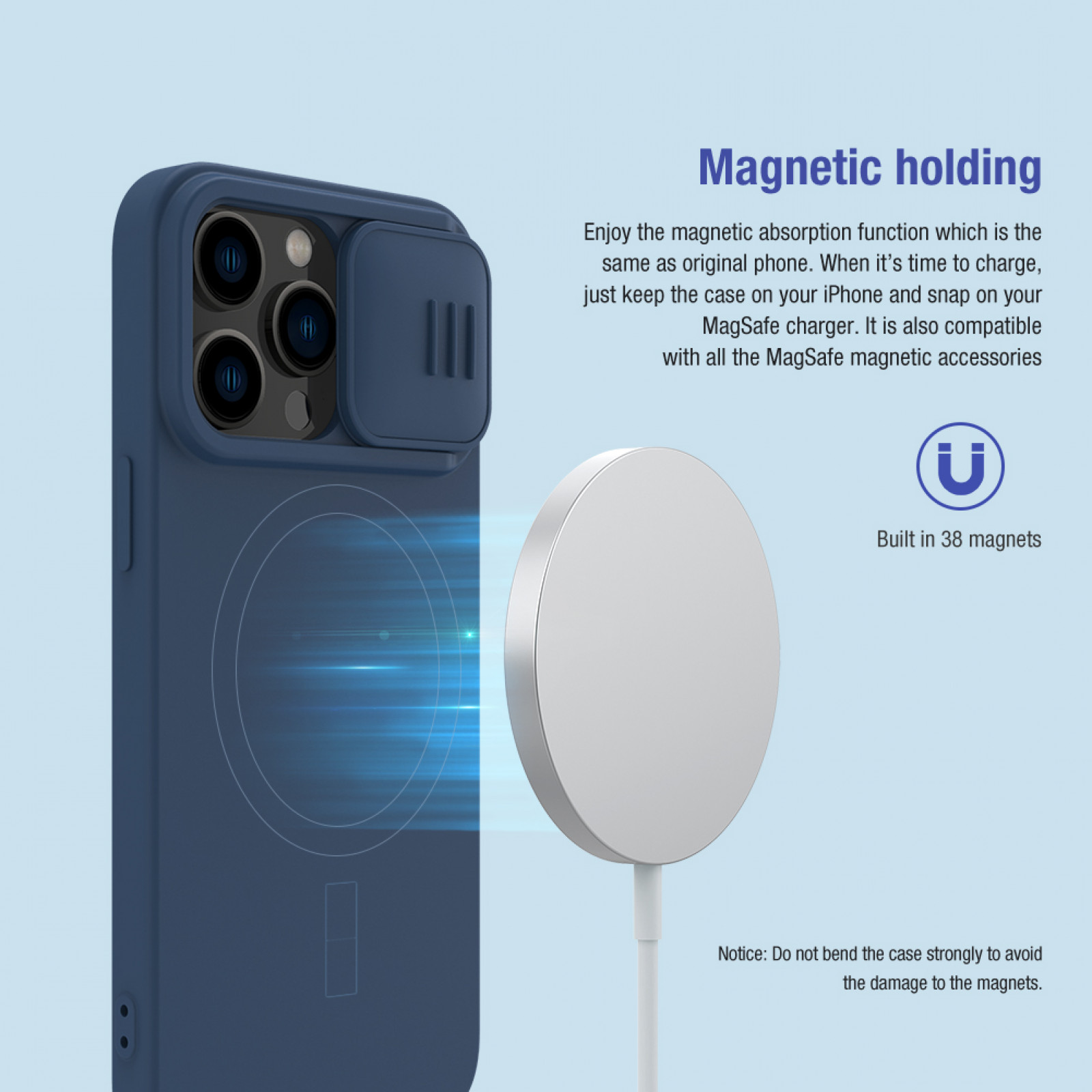 Гръб Nillkin CamShield Silky Magnetic silicone за Iphone 14 Pro - Син