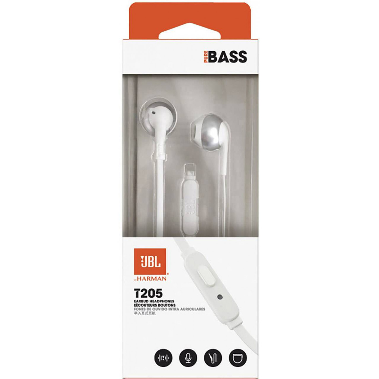  Аудио слушалки с кабел JBL T205 In Ear Headset 3,5mm - Бели