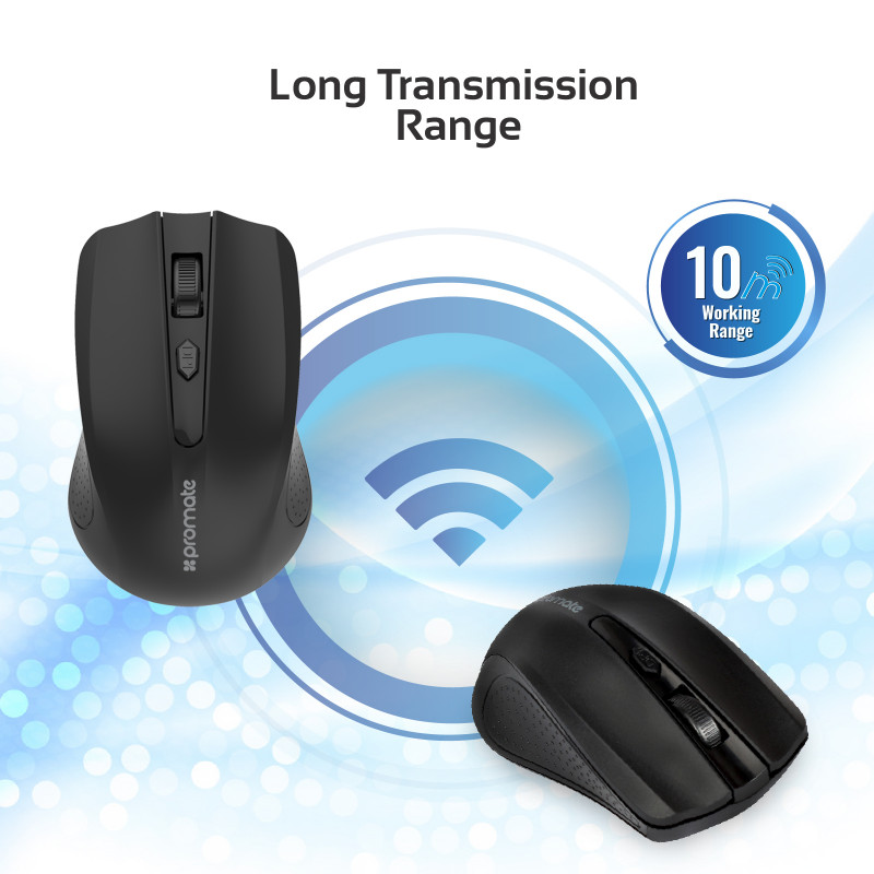 Мишка ProMate, Clix-8,2.4GHz Ergonomic Wireless Optical Mouse • Works Up to 10m • 800/1200/1600 DPI Adjustable • Low Power Consumption, Черен