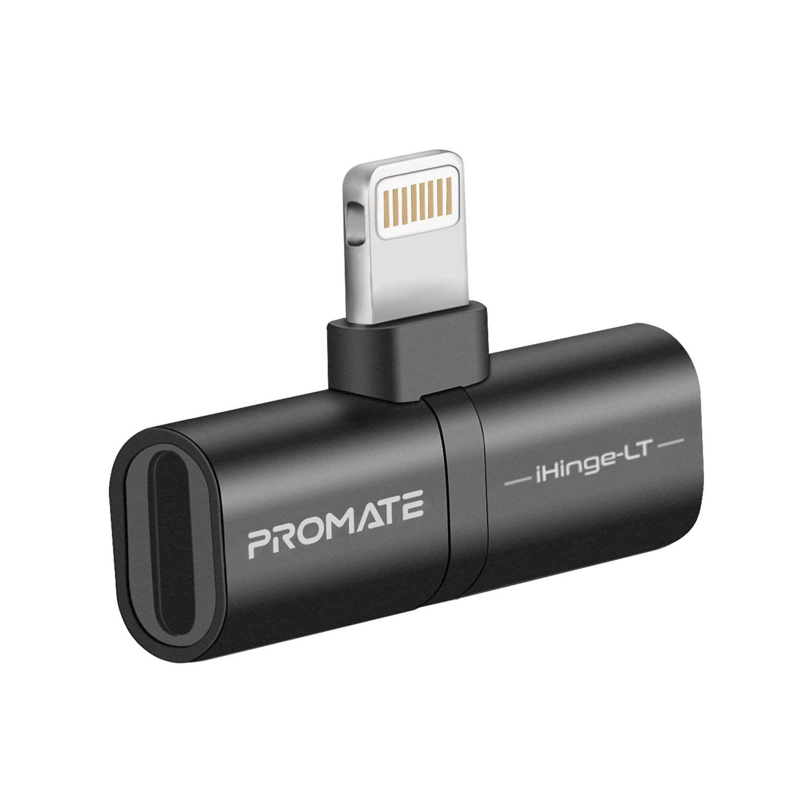 Преходник ProMate, iHinge-LT, 2-in-1 Audio and Charging Adaptor with Lightning Connector, 2.4A Pass Through Charging, 48KHz Audio Output, черен
