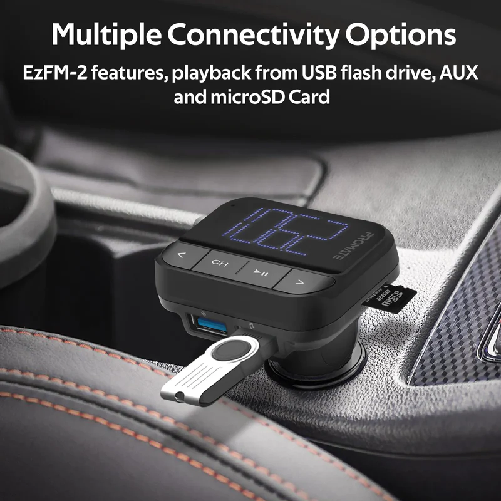 FM трансмитър ProMate EZFM-2,Wireless In-Car FM Transmitter With Dual USB Charging Ports • Easy Plug-n-Play • TF and USB Input  , Черен