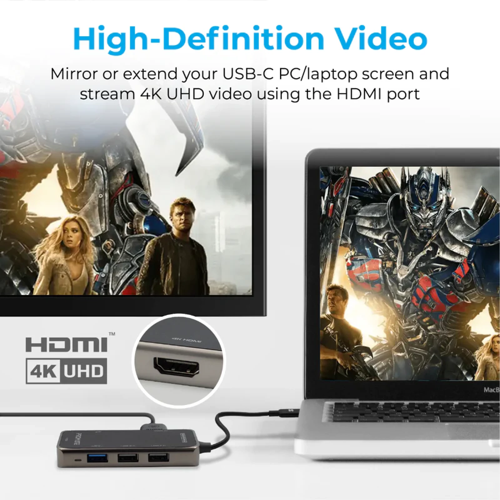 Хъб ProMate Primehub Lite, 7-in-1 USB-C Hub • 4K HDMI Full HD Port • Dual USB 2.0 Ports • USB 3.0 5Gbps Port  • SD/TF Card Slots, Черен
