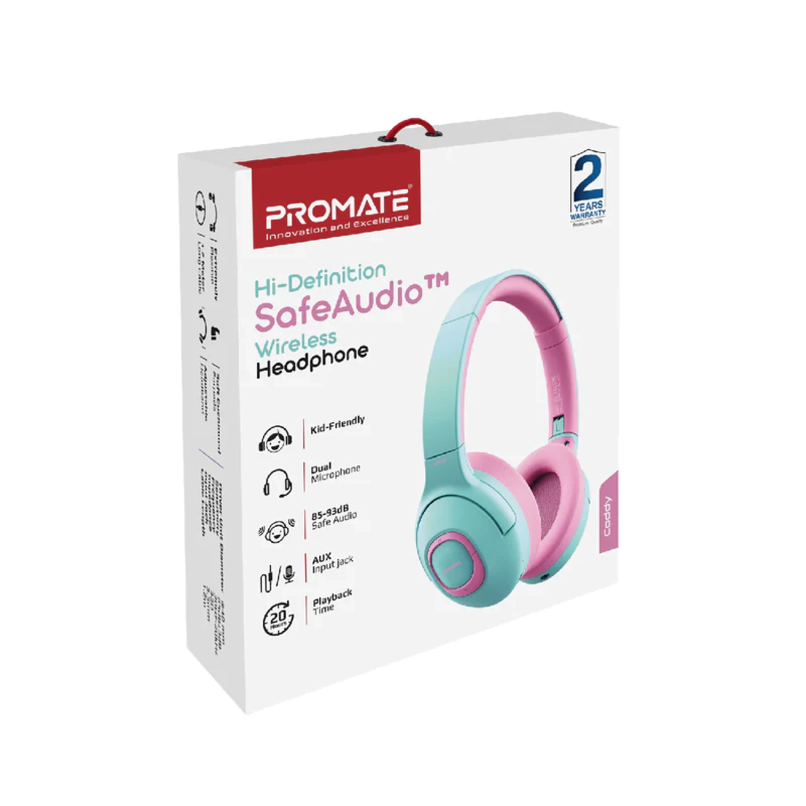 Безжични слушалки ProMate Coddy, Bluetooth v5.0 Over Ear Headset with Microphone • AUX Input Support • 85-93dB Dual Mode • 20 Hour Play Time • Padded Ear Pads • Foldable Design, Bubble gum