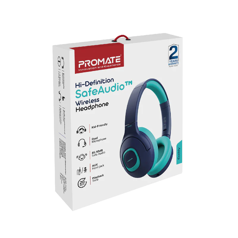 Безжични слушалки ProMate Coddy, Bluetooth v5.0 Over Ear Headset with Microphone • AUX Input Support • 85-93dB Dual Mode • 20 Hour Play Time • Padded Ear Pads • Foldable Design, Сини
