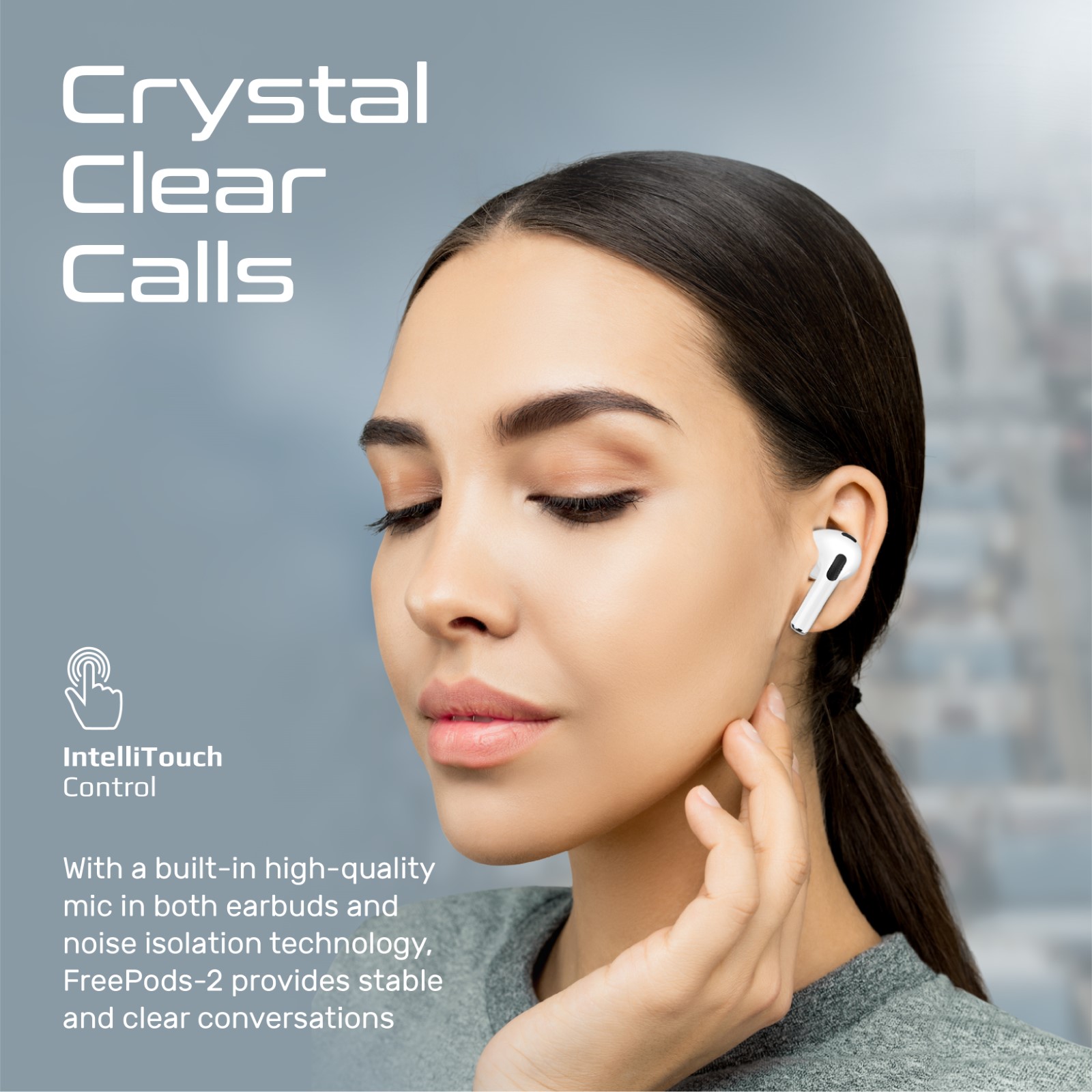 Безжични слушалки ProMate FREEPODS-2, High Definition Bluetooth v5.1 ENC Earphones With IntelliTouch • Smart Touch Control • 22Hours Playing Time • ENC Noise Reduction for Clear Calling , Бял