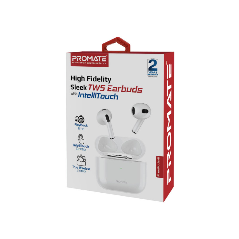 Безжични слушалки ProMate FREEPODS-2, High Definition Bluetooth v5.1 ENC Earphones With IntelliTouch • Smart Touch Control • 22Hours Playing Time • ENC Noise Reduction for Clear Calling , Бял