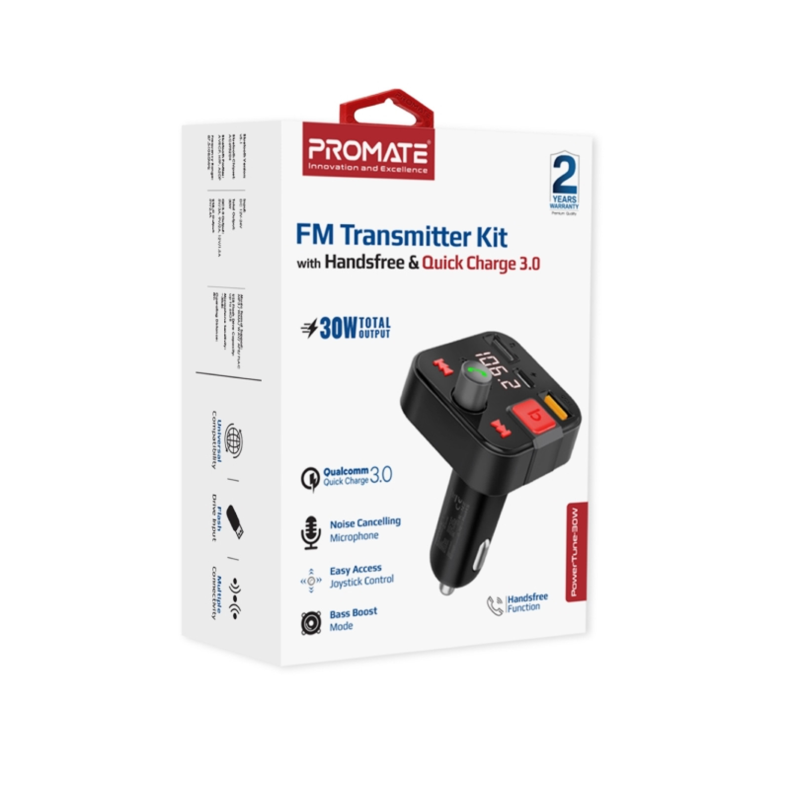 Bluetooth трансмитер за кола PowerTune-30W  FM Transmitter with Handsfree, Quick Charge 3.0, USB-C and USB-A Ports