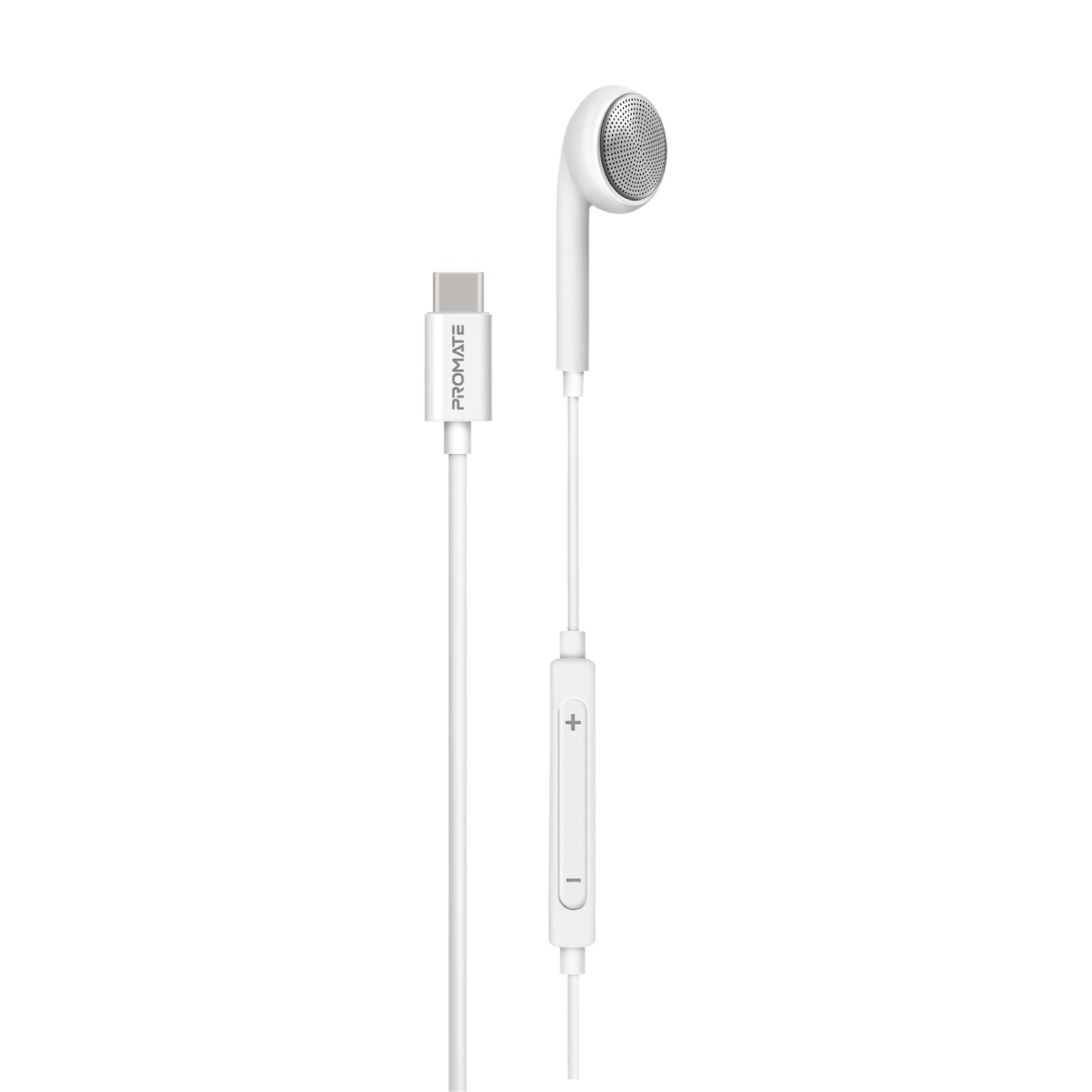 Слушалки ProMate LINGO-C,Ergonomic In-Ear USB-C Wired Mono Earphone • In-Line Microphone and Volume Controls • Comfort-Fit •  Works with ALL USB-C Mobiles and Tablets, Бял