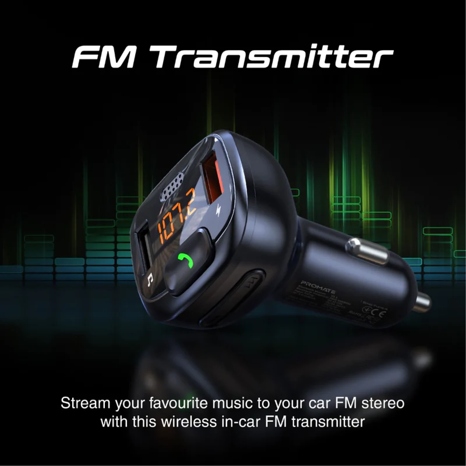 FM трансмитър ProMate Smartune-4,  • Quick Charge 3.0 • Multiple Playback Options, Черен