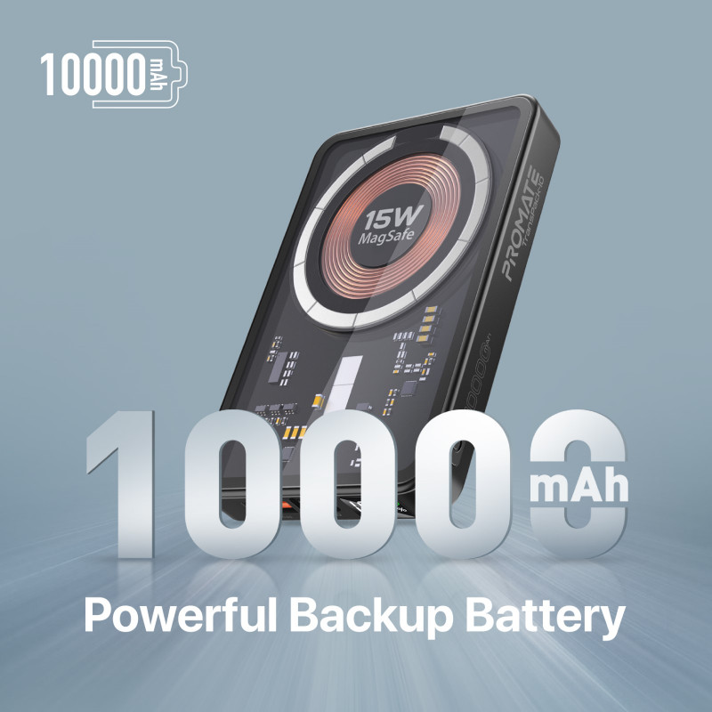 Външна батерия ProMate TRANSPACK PowerBank MagSafe  15W / 3.0 QC, LCD, 10000mAh - Черна