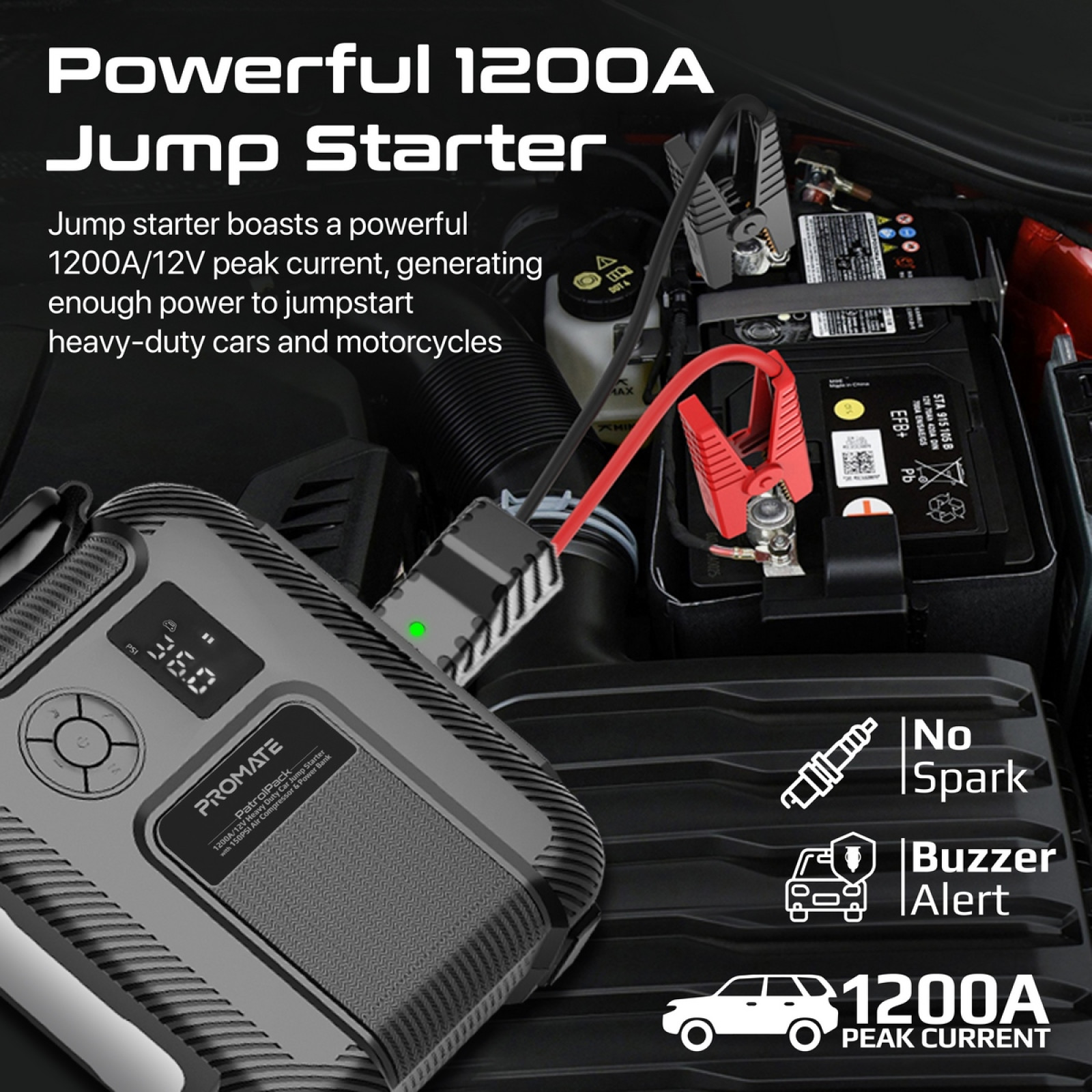 Стартер за акумулатор / външна батерия /Kompresor  ProMate PATROLPACK, Jump Starter 16000mAh - Черен