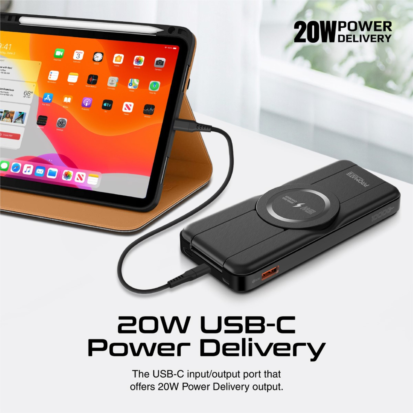 Външна батерия ProMate POWERPACK-FOLD MagSafe 5in1, 15W WC, 10000mAh - Черна