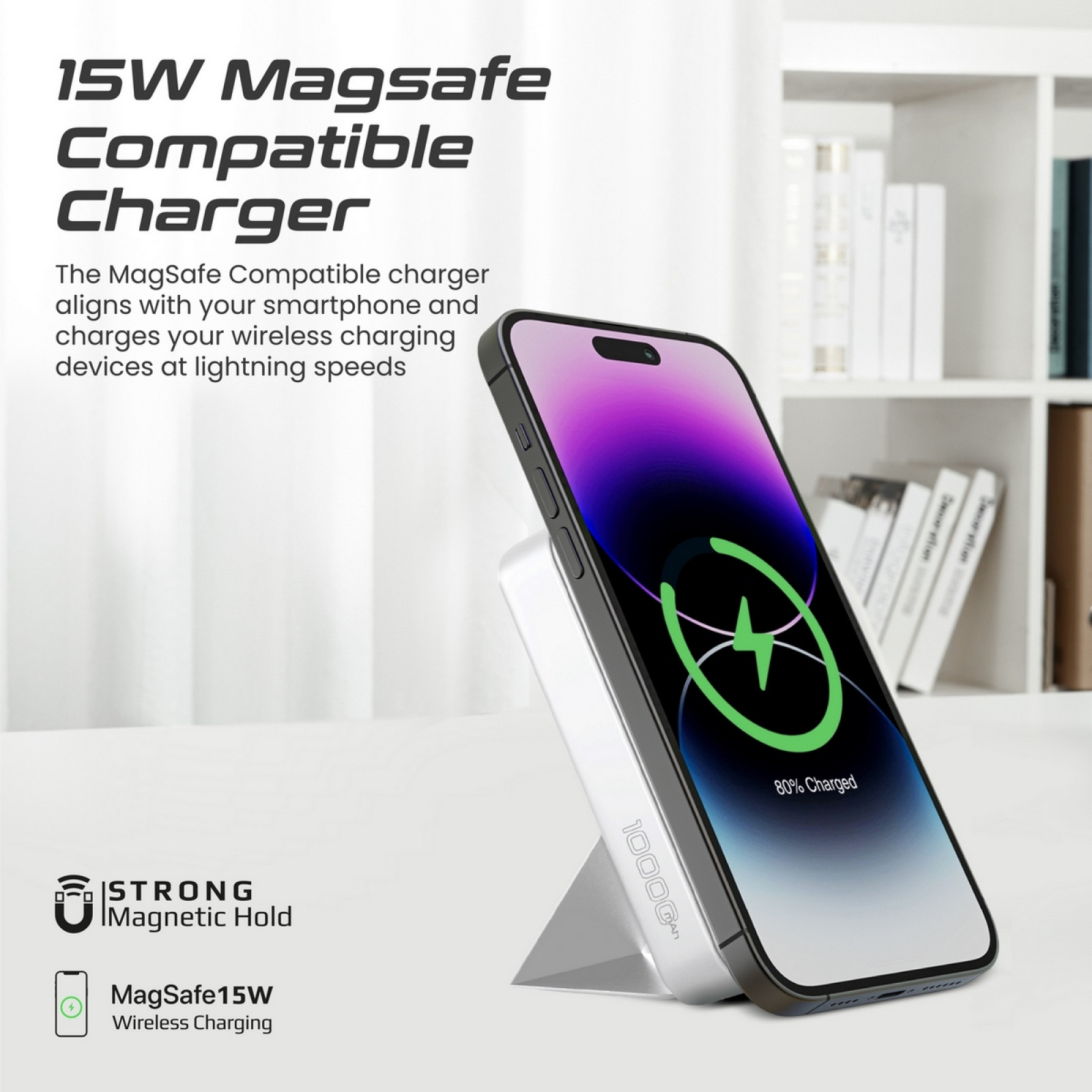 Външна батерия ProMate, PowerMag-Trio.White
10000mAh 15W Magsafe Charger Powerbank w/ 2.5W Apple
Watch Charger, 20W PD USB-C Input/Output, Kickstand - Бяла