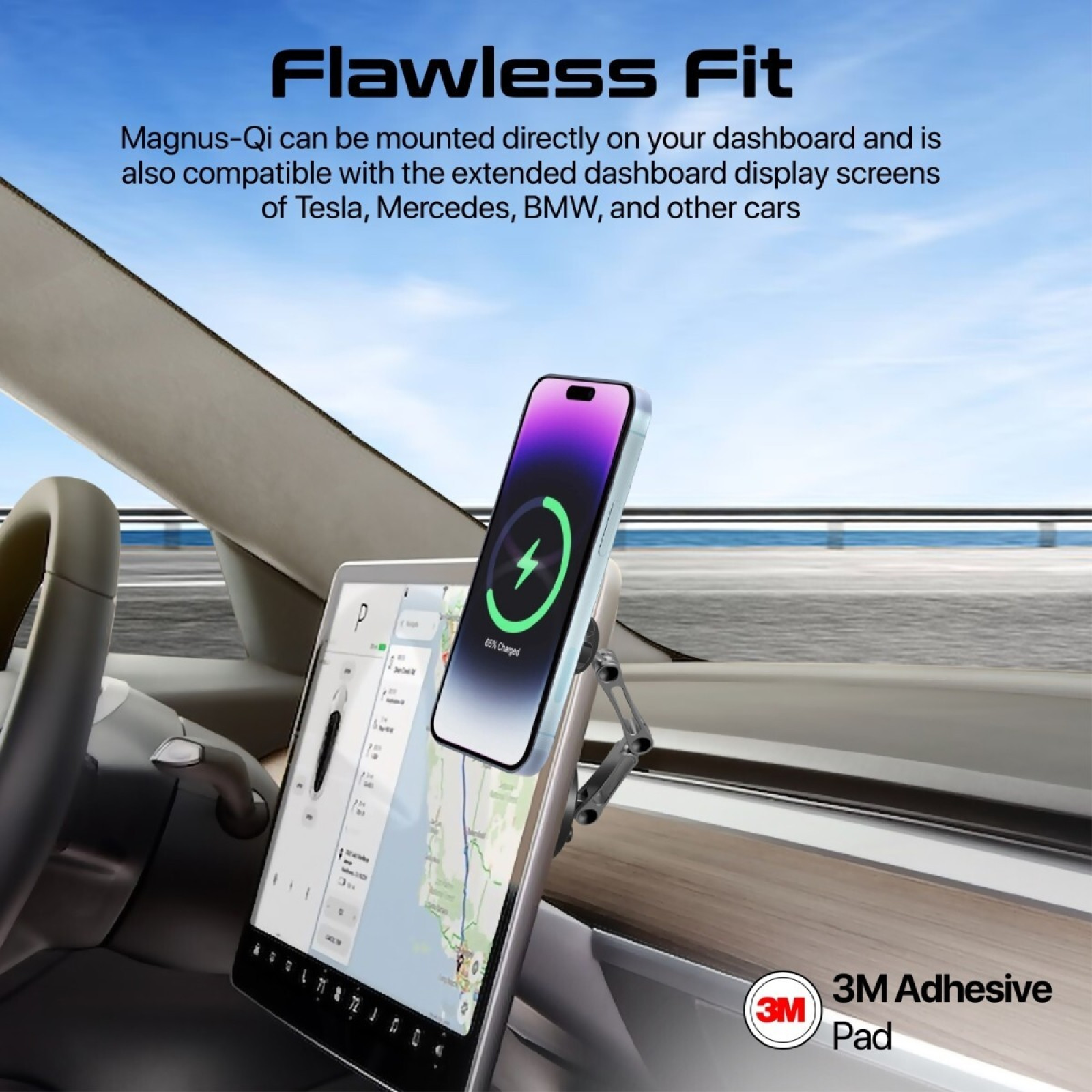 Безжична стойка за кола 12V ProMate MAGNUS-QI 360° Cradleless 15W MagSafe Compatible Wireless Charging Car mount, For Dashboard and Windshield, Tria