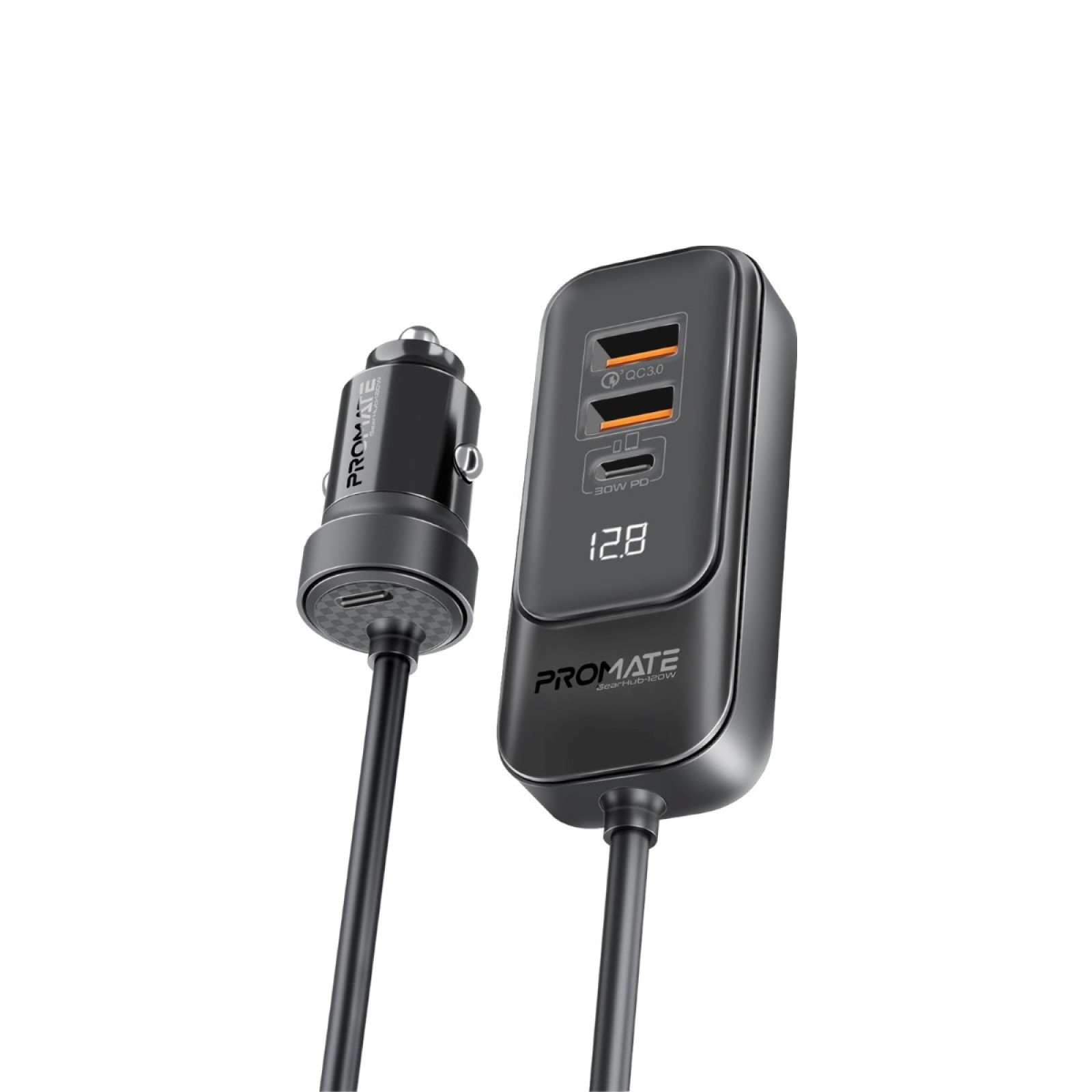 Зарядно за кола 12V ProMate GEARHUB-120W 120W Car charger w Car Backseat Charging Hub w 2 x 30W USB-C, 2 x 30W QC 3.0 ports, LED Display, 1