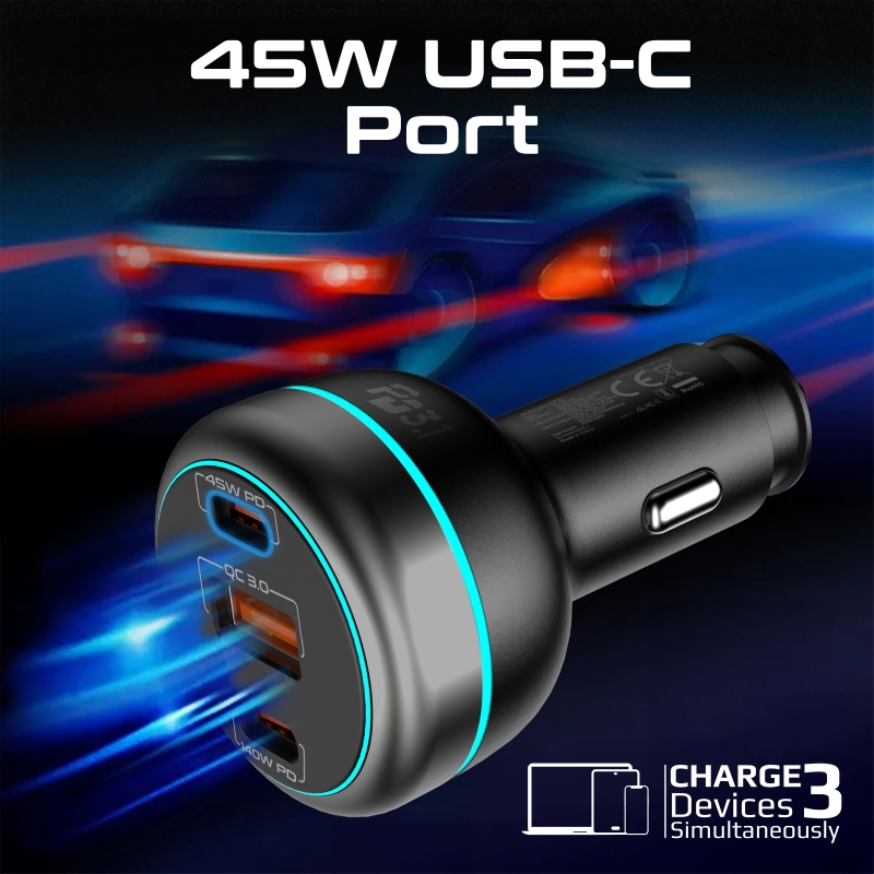 Зарядно за кола 12V ProMate POWERDRIVE-230 230W Car Charger with 140W PD 3.1 USB-C, 45W PD USB-C, 45W QC3.0 USB-A port