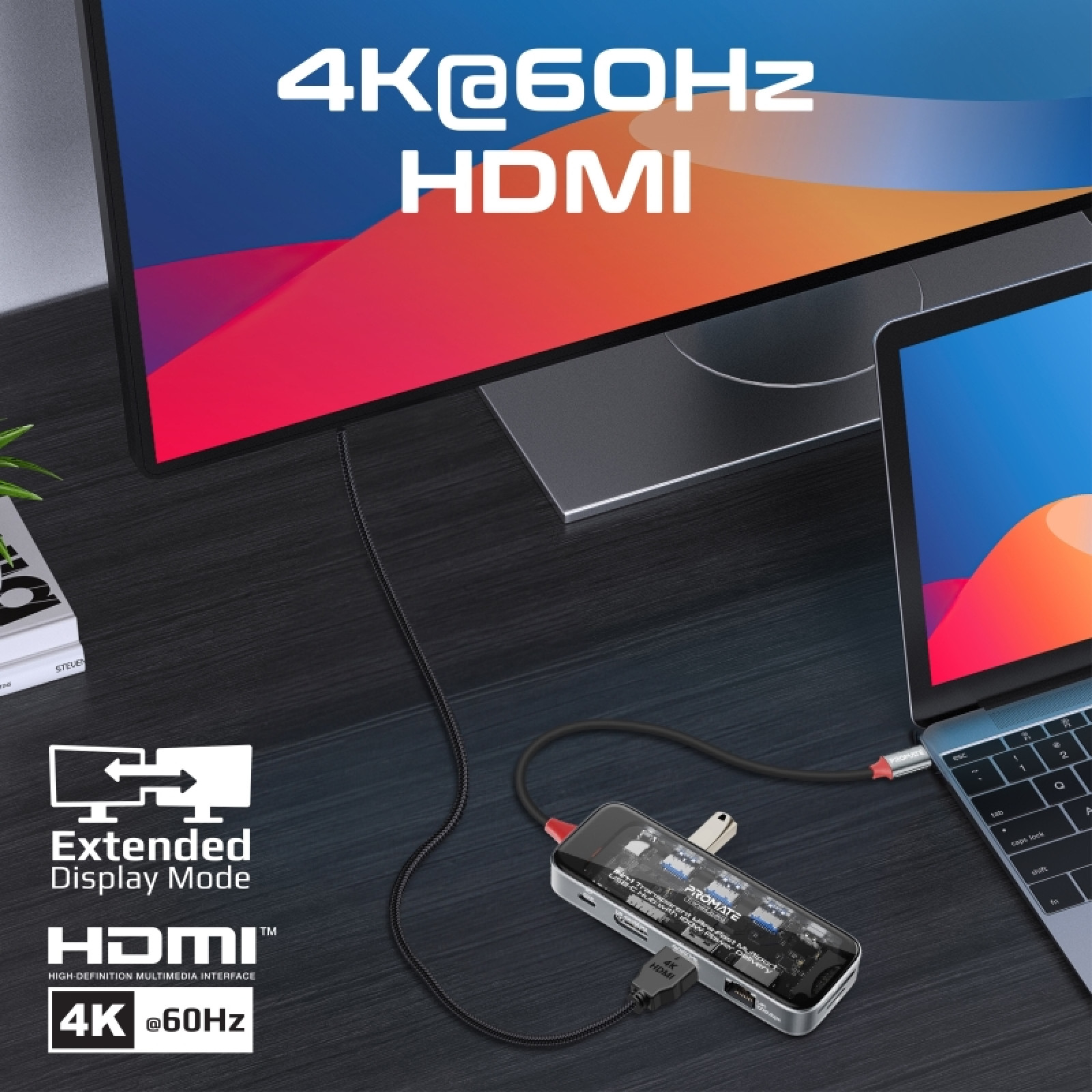 Хъб ProMate, TRANSHUB-PRO, 11-in-1, Transparent, USB-C Hub с 100W PD Passthrough Port, 4K@60Hz HDMI, Display Port, RJ45 Port, Прозрачен