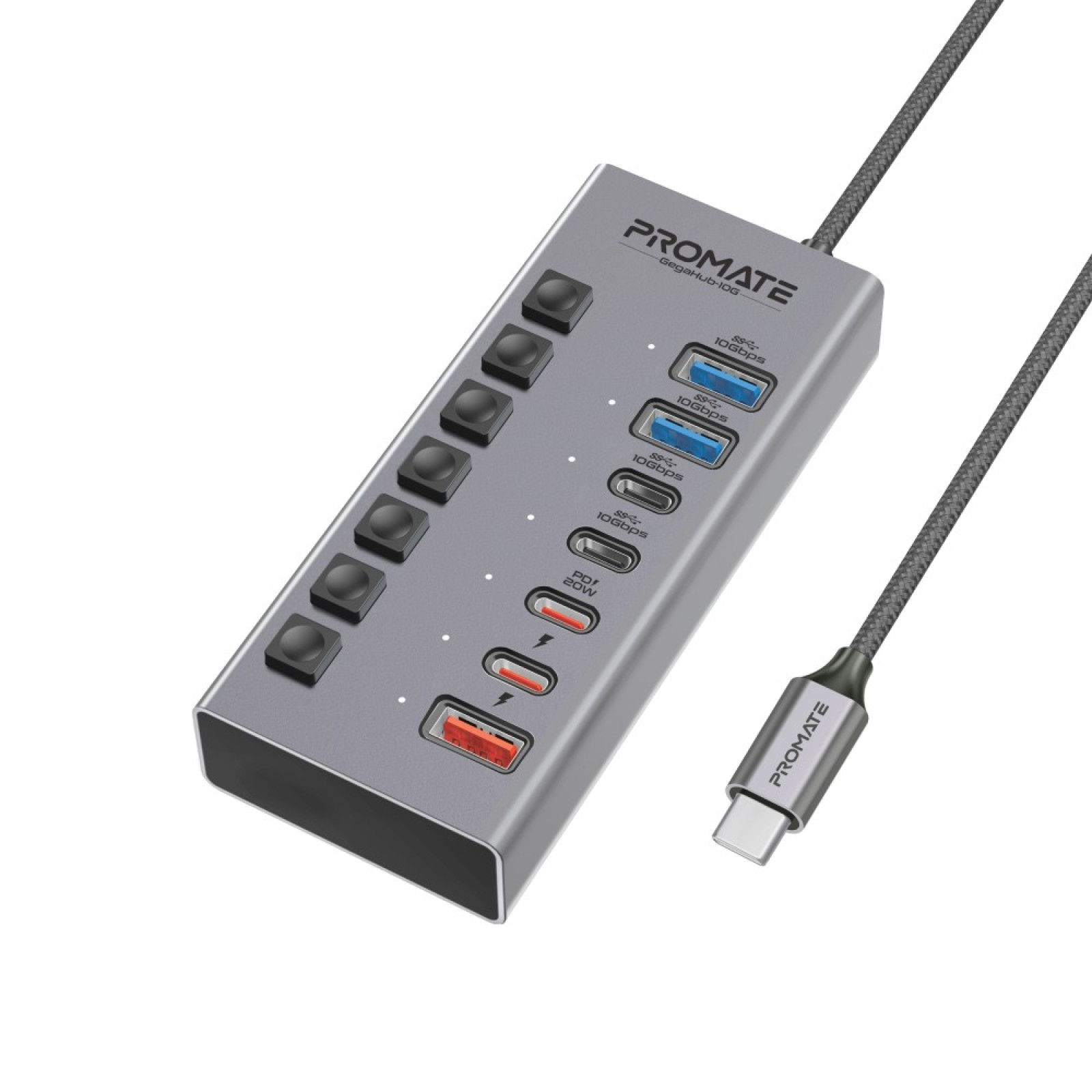 Хъб  Promate 7-in-1 High Speed Multi-Ports 10Gbps Data and Charging Hub