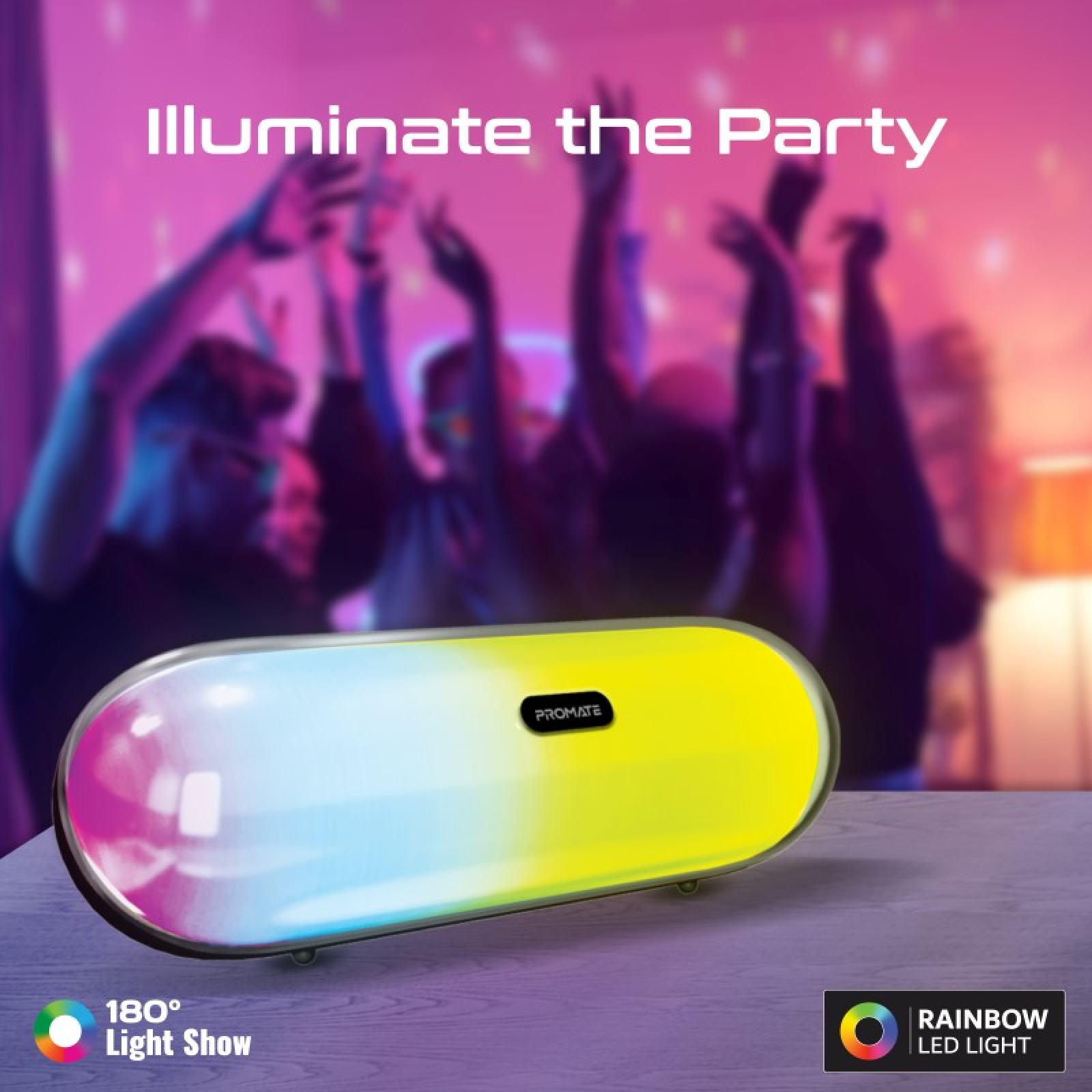 Bluetooth колонка ProMate LUMIBAR.BLACK High Fidelity RGB Wireless BT 5.3 Speaker, Capsule Design, IPX4 rating, RGB Lighting, AUX/USB/TF/Han