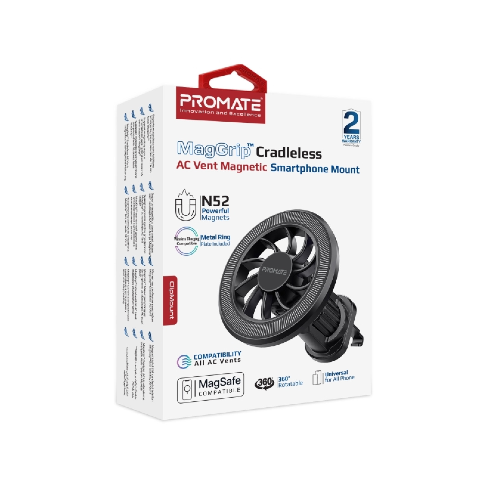 Стойка за кола ProMate CLIPMOUNT  Mini Cradleless Magnetic Car Mount, For AC Vent, Metal Ring Plate included