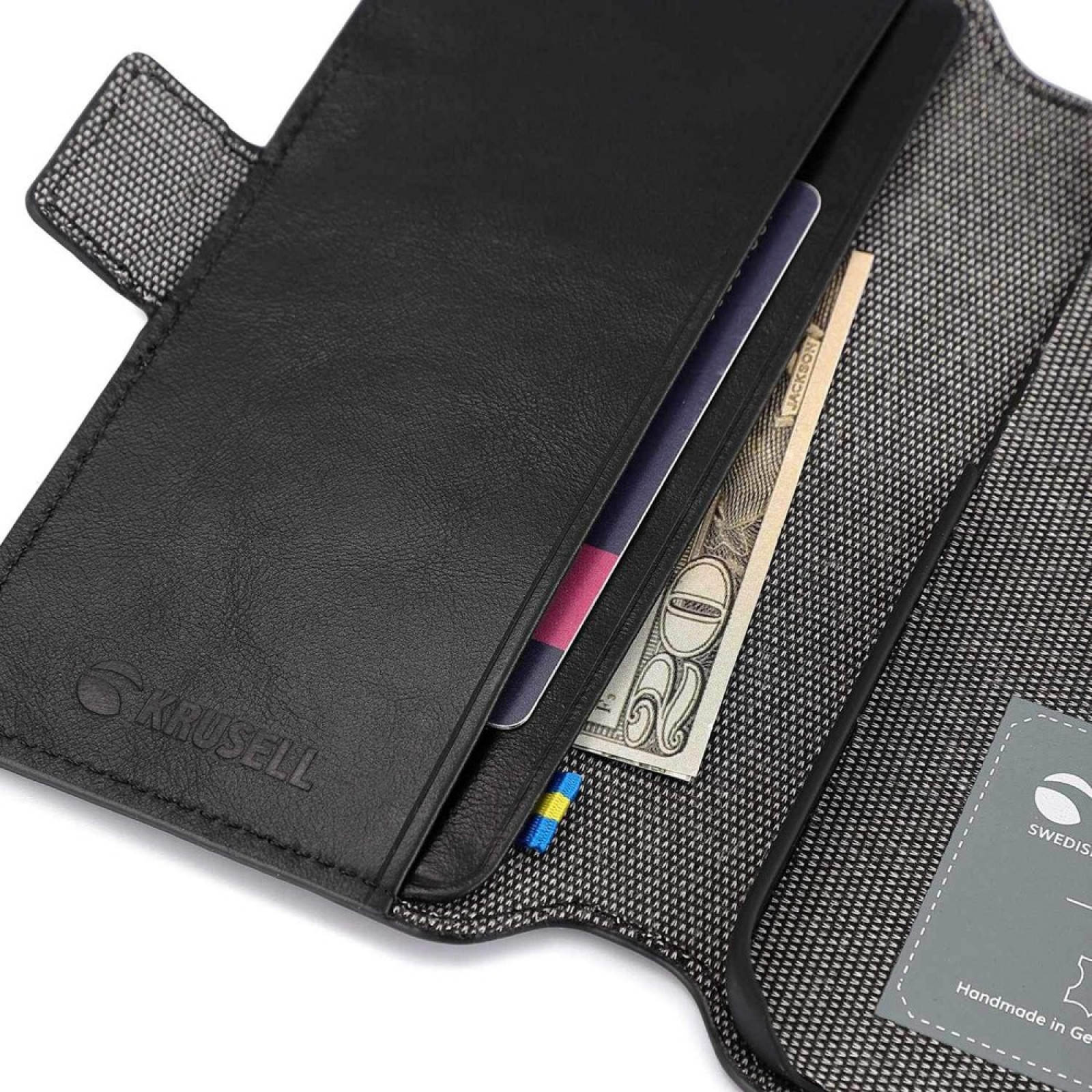 Калъф Krusell Leather Phone Wallet за Iphone 14 Plus - Черен