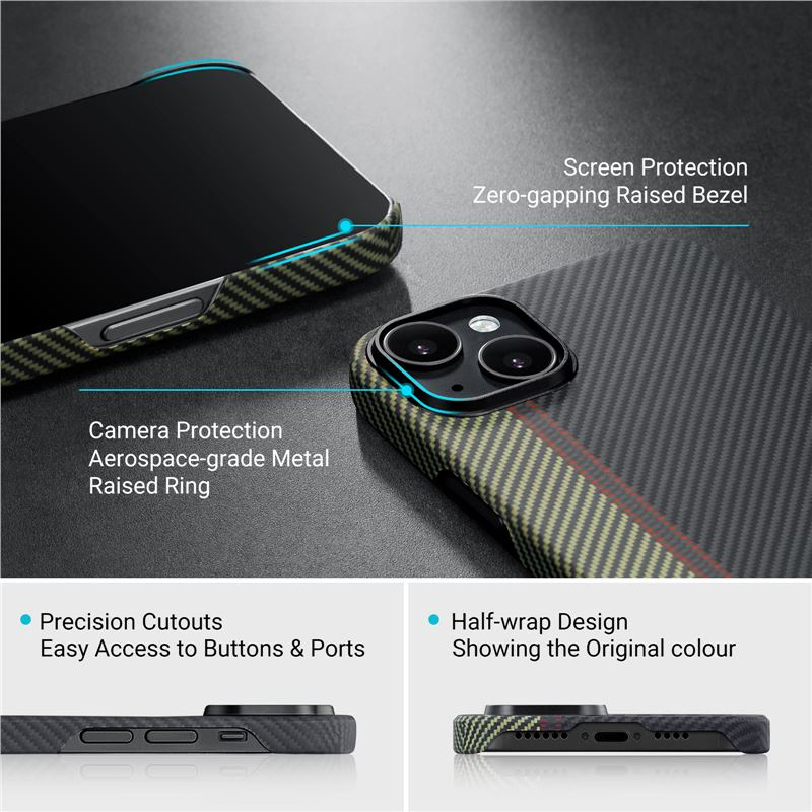 Гръб Pitaka за iPhone14, Fusion Weaving, MagEZ Case, Черно/зелен