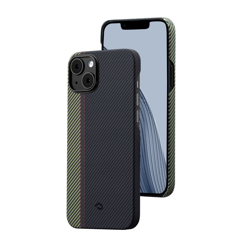 Гръб Pitaka за iPhone14, Fusion Weaving, MagEZ Case, Черно/зелен