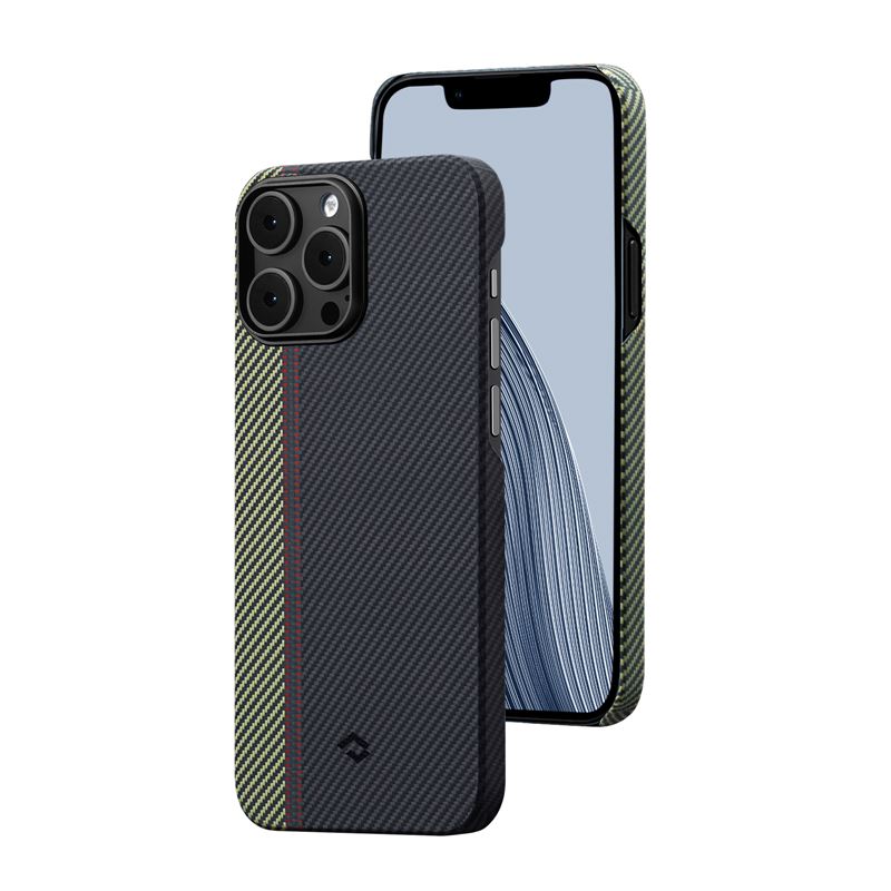 Гръб Pitaka за iPhone 14 Pro Max, Fusion Weaving, MagEZ Case, Черно/зелен
