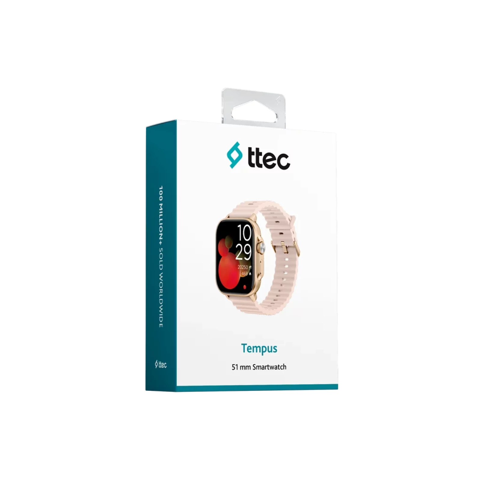 Smart часовник ttec Tempus 51mm TFT ScreenRectangular Metal Casing Smart Watch-  Черен/Rose Gold