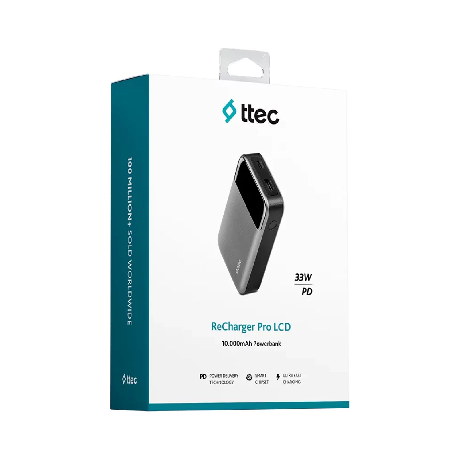 Външна батерия ttec ReCharger Pro LCD 10.000mAh PD 30W Powerbank S - Сива