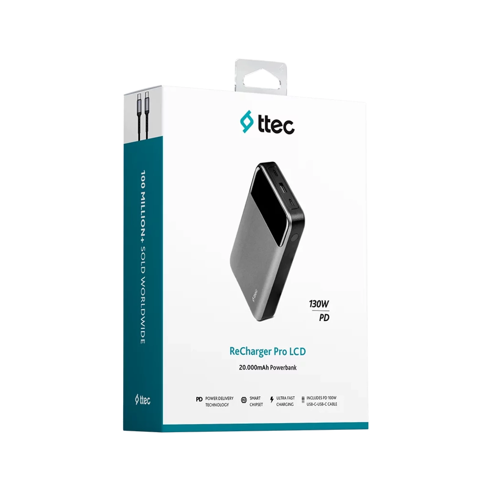 Външна батерия ttec ReCharger Pro LCD 20.000mAh  PD 130W  Powerbank S - Сива