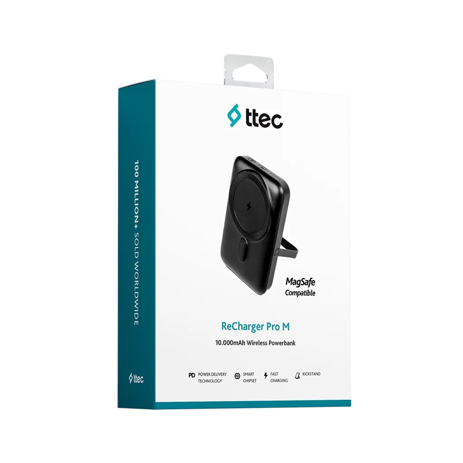 Външна батерия ttec ReCharger Pro M 10.000mAh MagSafe Comp. PD 20W Wireless Powerbank w Stand  - Черна